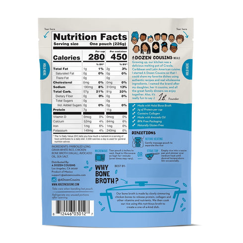 Dozen 6pk, 8oz Packets A Cousins Sea Salt Bone Broth Rice Ready to Eat Seasoned High Protein Rice, Clean Ingredients