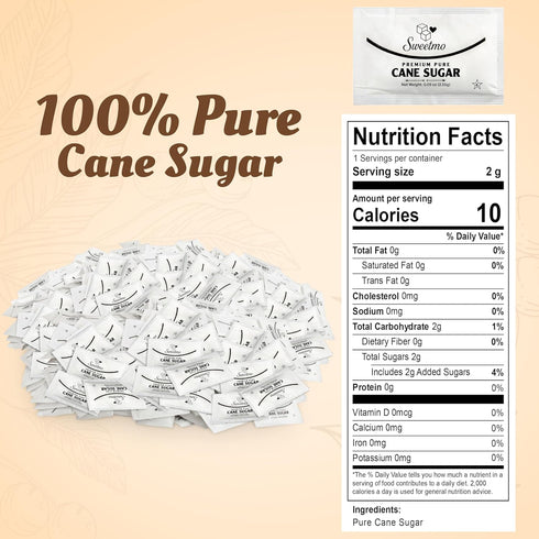 Packets 1000 Count Packets, Packets Sweetmo Sugar Pure Cane White Granulated Sugar Individual Wrapped, Bulk for Coffee
