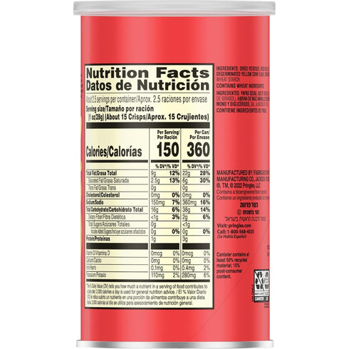 (12 Pringles Potato Crisps Chips, Lunch Snacks, Office and Kids Snacks, Grab N' Go, Original Cans)