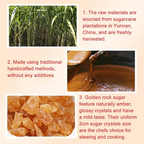 Whitejianpeak 10.58oz/300g Chinese Rock Sugar for Pho & Cooking, Medium-sized Yellow Rock Sugar