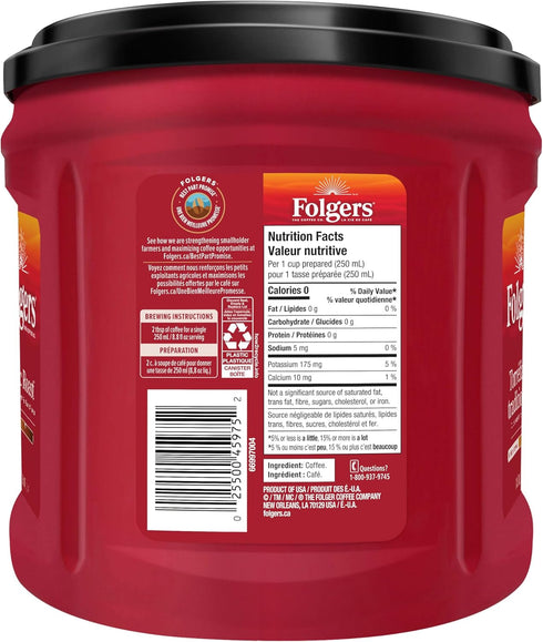 816g Folgers Classic Roast Medium Dark Roast, Ground Coffee, Canister