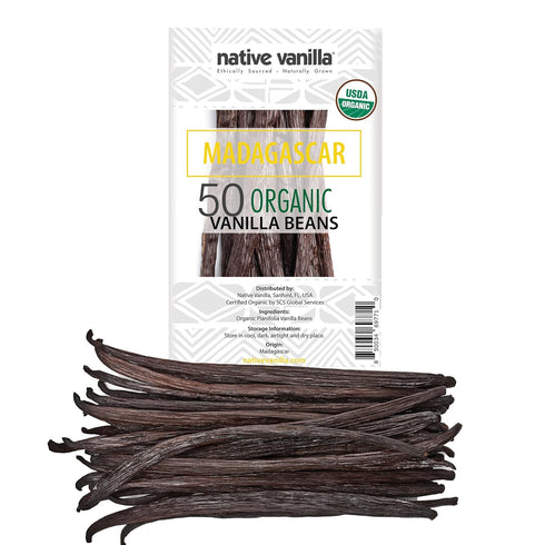 50 Organic Madagascar Vanilla Beans - Whole Grade A Premium Bourbon Pods