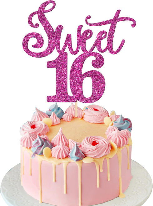 Rsstarxi 1 Pack Glitter Sweet 16th Cake Topper Glitter Sixteen Sweet 16 Cake