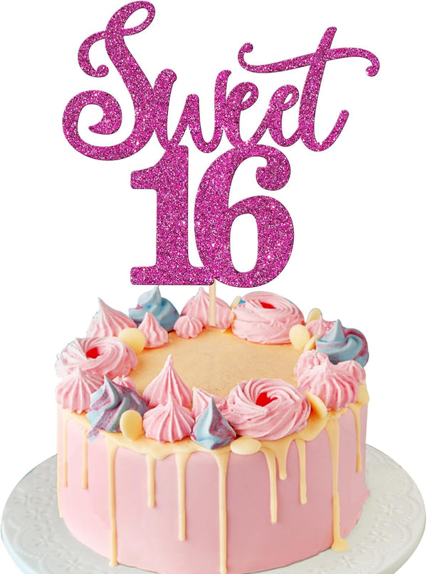 Rsstarxi 1 Pack Glitter Sweet 16th Cake Topper Glitter Sixteen Sweet 16 Cake