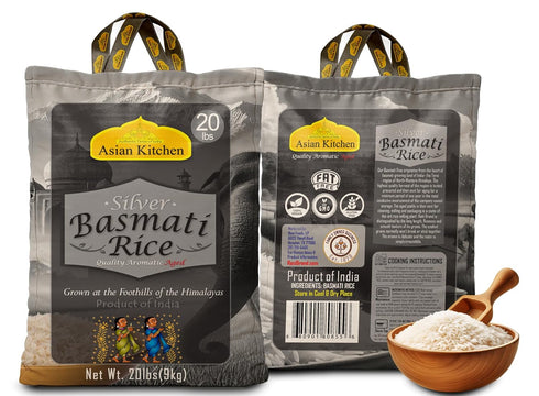 20lbs (9.08kg) Asian Kitchen Silver White Basmati Rice Extra Long Aged ~ All Natural | Gluten Friendly | Vegan | Indian