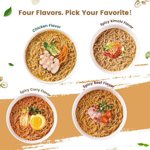 (26g) 6 Count Pack Hethstia High Protein Ramen Cup Noodles, Plant-Based Vegan Noodle Variety - Chicken, Spicy Beef