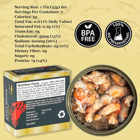 5.3 oz 3 pack Coles Patagonian Wild-Caught Snow Crab Meat | Tender Lump Crab Meat | Good Source of Protein