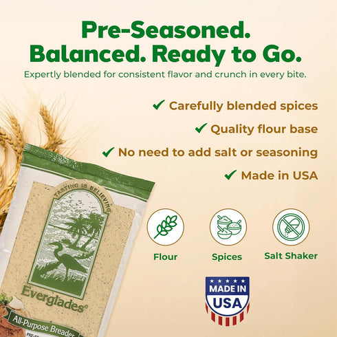 12 oz Everglades Pre-Seasoned All Purpose Breading Mix Crispy Coating for Fish, Chicken, Pork Chops, Vegetables, Okra