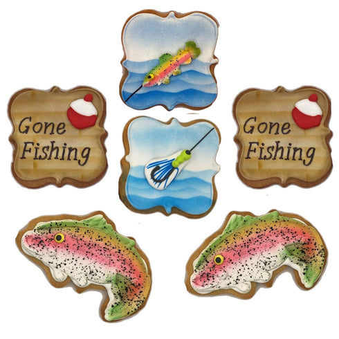 BakersDozenToGo 6 Hooked on You Fishing Valentine- Crunchy Decorated Shortbread Cookies Individually Wrapped With Bow