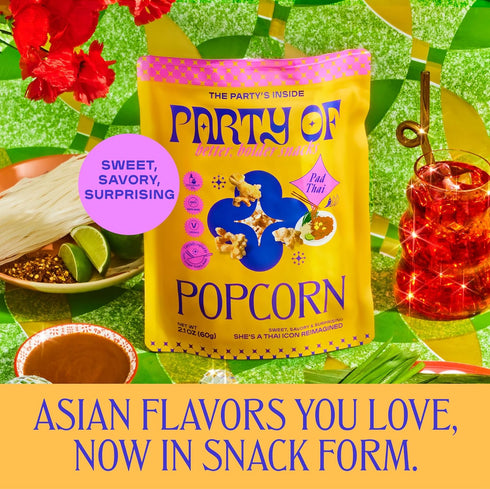 12 Pack Party of Pad Thai Popcorn Flavored Gluten-Free Snack Made from Veggie Ingredients, Individually Wrapped, Salted