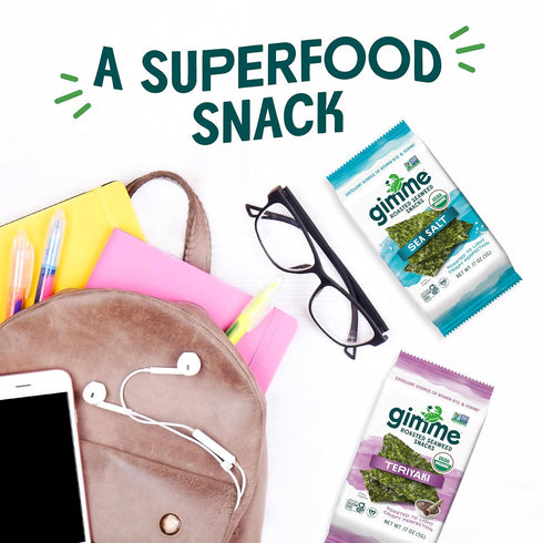 Gimme 20 Count, Omega3s Seaweed Organic Premium Roasted Seaweed Snacks, Teriyaki, Keto, Vegan, Gluten-Free, Great