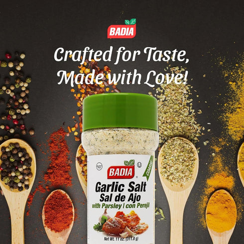11 oz Badia Garlic Salt with Parsley Savory Blend with Bold Garlic Flavor, Salt & Bright Herb Finish
