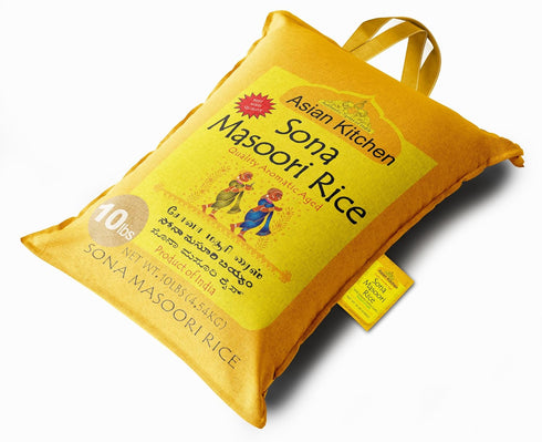 10-Pound 10lbs (4.54kg) Asian Kitchen White Sona Masoori Aged Rice Bag, Short Grain Rice ~ All Natural | Gluten