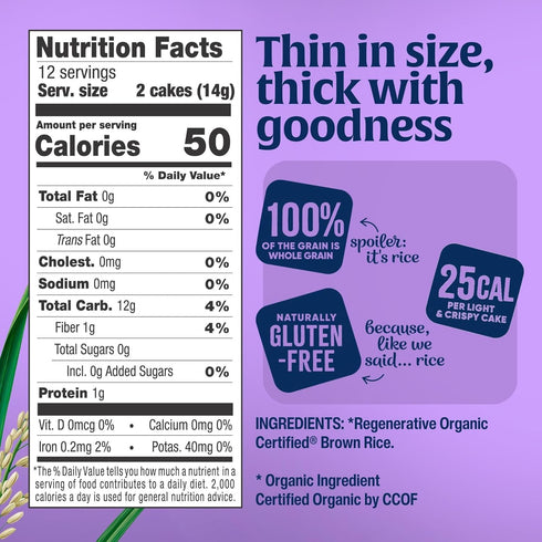 Lundberg Organic Thin Stackers, Salt-Free, 6oz, Gluten-Free, Vegan, USDA Certified Organic, Non-GMO Verified