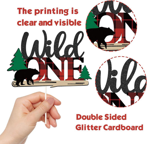 Lumberjack Wild One Cake Topper, Buffalo Plaid Camping Wild Bear 1st Birthday Cake Decor, Baby Birthday Party