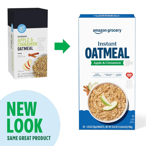1.23 Oz, 20 Amazon Grocery, Apple & Cinnamon Instant Oatmeal, Ct