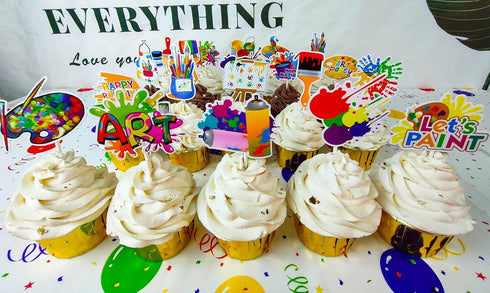 36Pcs Art Paint Party Cupcake Toppers, Paint Brush Cupcake Picks for Art Theme Birthday Party Baby Shower Supplies