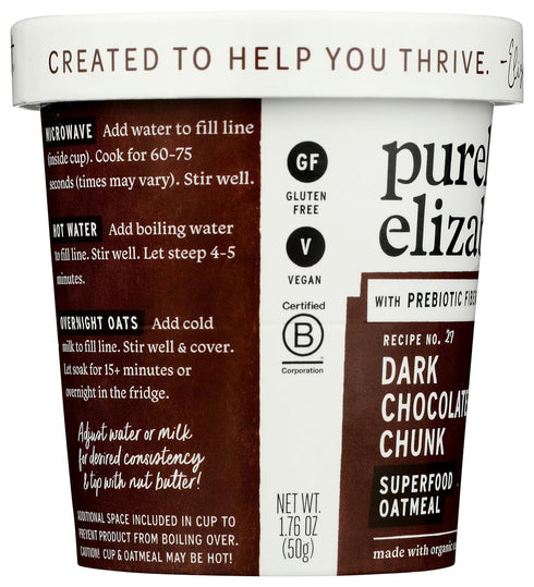 1.76 Purely Elizabeth, Oatmeal Cup Superfood Dark Chocolate Chunk, Ounce
