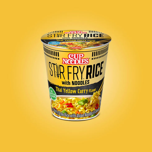 2.61 (Pack 6) Nissin Cup Noodles Stir Fry Rice with Noodles, Thai Yellow Curry, Ounce