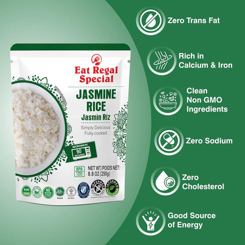 8.8 oz, Pack 6 Eat Regal Jasmine Rice, Ready-to-eat Pouches