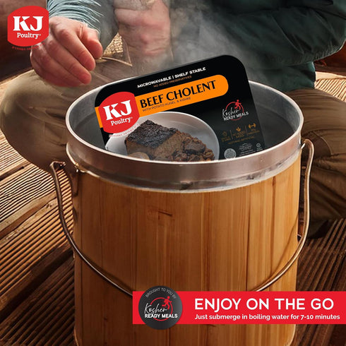(2 Pack) KJ Poultry Kosher Ready Meals - Beef Chulent & Kugel, MRE Meat Meals Ready to Eat, Shabbos Food Prepared