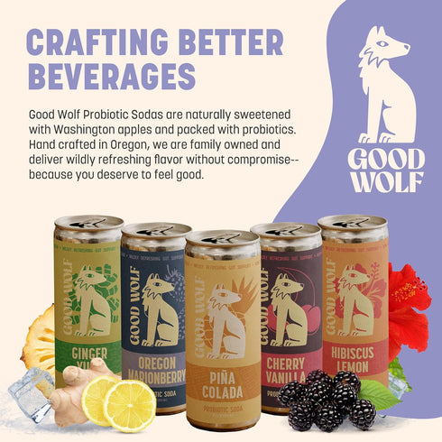 12 oz 2 GOOD WOLF Pia Colada Probiotic Refresher fl - Refreshing Sparkling Drink with lush flavors of tropical