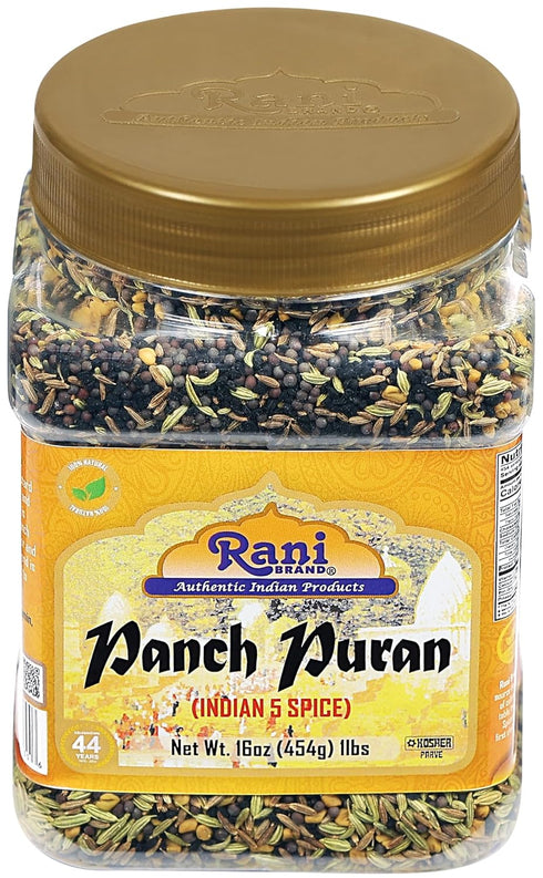 (5 16oz (1lb) 454g Rani Panch Puran Spice) PET Jar ~ All Natural | Vegan | Gluten Friendly | NON-GMO | Indian Origin