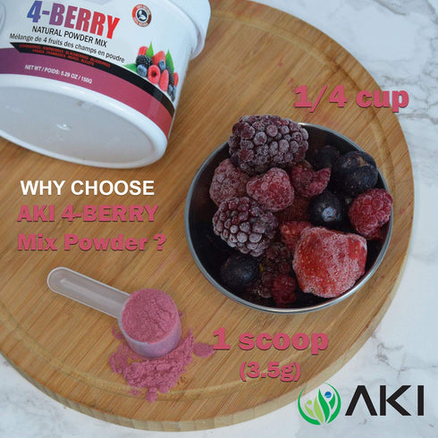 AKI 4-Berry Blend Superfood, Blueberry, Raspberry, Strawberry & Blackberry, 5.29oz/150g, Sugar-Free for Smoothies