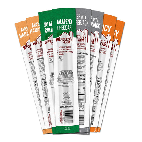 16 (8 packs 2) Pack Wenzels Farm Meat Sticks Snack Sticks Flavorful, Natural Smoked High Protein, Low Carb No MSG