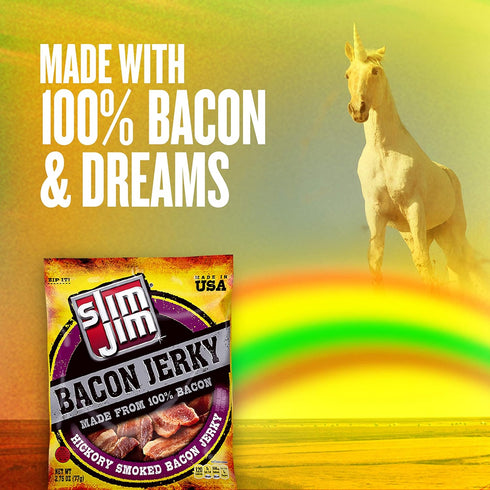10g 2.75 oz. (1 Count) Slim Jim Smoked Bacon Jerky, Hickory Flavor, Protein Per Serving