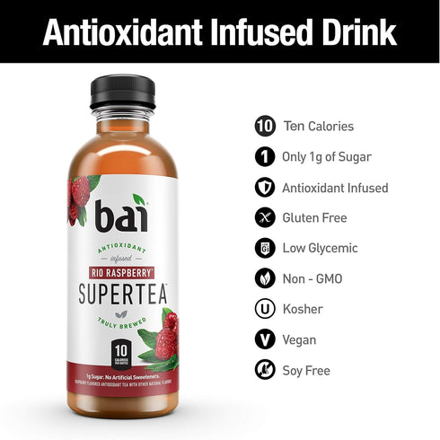 18 Oz (Pack 12) Bai Iced Tea, Rio Raspberry, Antioxidant Infused Supertea, Crafted with Real Tea (Black Tea, White