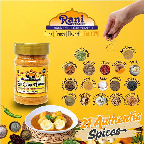Rani Egg Curry Masala Indian 21-Spice Blend, 3oz (85g) PET Jar with Shaker Top, All Natural, Vegan, Gluten Friendly