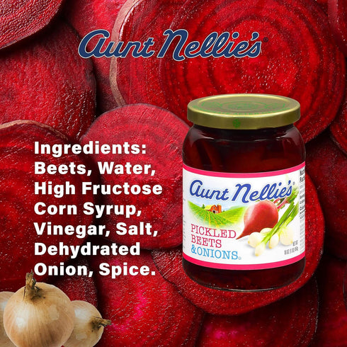 (16 oz, 2-Pack) Aunt Nellies Pickled Beets & Onion | Tangy, Earthy, Sweet and Delicious | Deep Vibrant Ruby Red-Purple