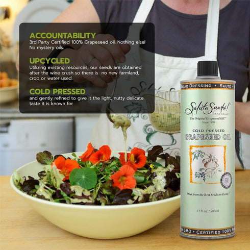 Cold Pressed Grapeseed Oil by Salute Sante! Healthy Non-GMO Cooking Oil for Salad Dressings, 500 Milliliter