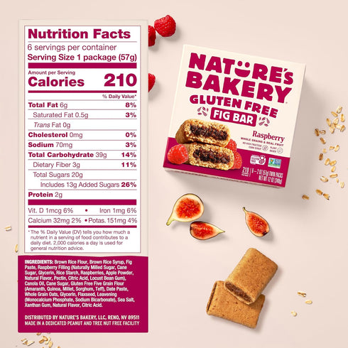 6 6 packs (36 packs) Natures Bakery Gluten Free Fig Bars, Raspberry, Real Fruit, Vegan, Non-GMO, Snack bar, boxes