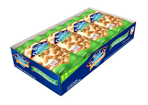 4 (Pack 12) Blue Diamond Almonds, Raw Whole Natural, Ounce