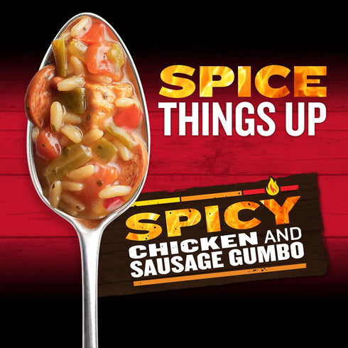 15.25 oz (Pack 4) Campbells Chunky Soup, Spicy Chicken and Sausage Gumbo, Microwavable Bowl