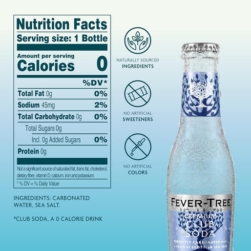 6.8 oz Pack 24 Fever-Tree Club Soda Premium Zero Calorie Mixer for Cocktails and Mocktails, fl Bottles, of Naturally