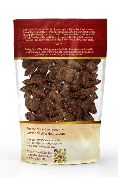 Whole Kali Elaichi Indian Spice by Spicy World, Black Cardamom Pods 3.5 Oz Bag (100gm)