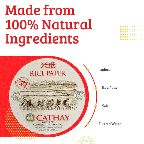 Cathay Fresh Spring Roll Rice Paper Wrappers, 30 Sheets, Non-GMO, Low Carb, Vietnamese Summer Wrap.