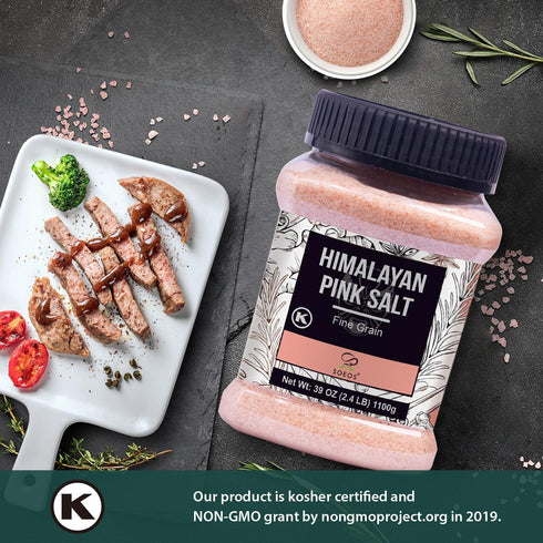 39oz (2.4 LB), Soeos Himalayan Pink Salt, Fine Grain, Non-GMO Himalayan Salt, Kosher Salt, Pink Himalayan Sea Salt