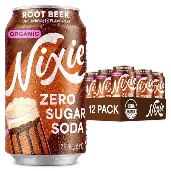Nixie Organic Zero Sugar Soda, Root Beer, Healthy Soda Pop, Non-GMO, 0