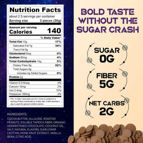 3 Pack Nebula Snacks PNut Butta Chocolate Bites Zero Sugar Dark Chocolate Bites with Creamy Peanut Butter & Sea Salt