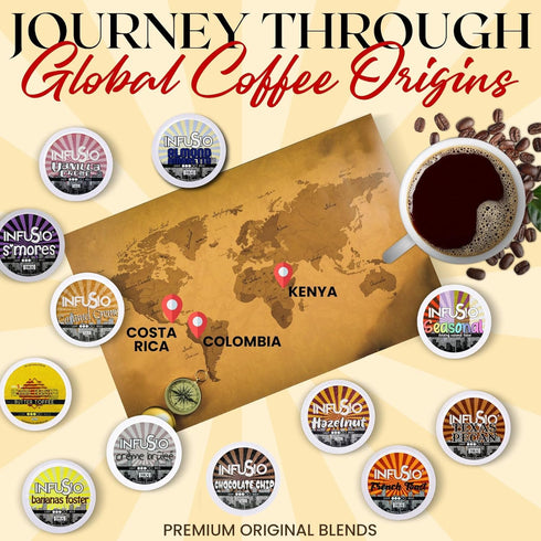 Pack 48 Count, 12 2.0 InfuSio Flavored Coffee Pods Variety Gourmet Medium Roast Dessert-Inspired Blends like Bananas