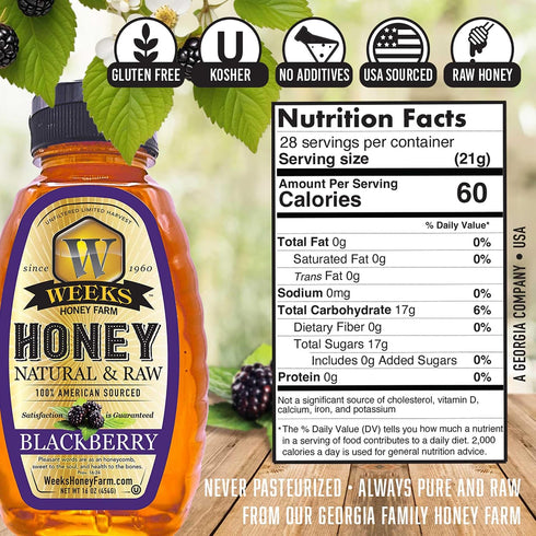 1960 (16 oz 3 Pack) Group WHF Blackberry Honey - Weeks pure, raw & unfiltered American blackberry honey is kosher