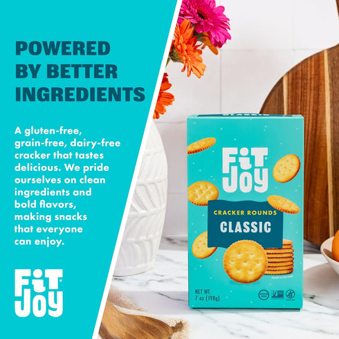 3-Pack, 7 Oz FitJoy Grain Free Crackers in Classic (Salt) Flavor - Round Party Crackers without Gluten, Non-GMO Project