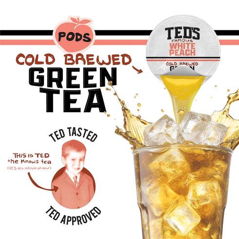 Pack 12 Ted's Tea by Java House - Single Serve Liquid Concentrate Pods - Peel and Pour - White Peach Green Tea
