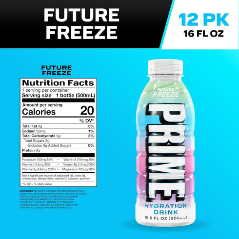 16.9 Oz 12 Pack PRIME Hydration FUTURE FREEZE, Sports Drinks with Coconut Water, Electrolyte Enhanced to Replenish
