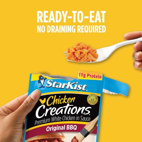 (2.6 oz 12 Pack) StarKist Chicken Creations Original BBQ Pouch - Fully Cooked High Protein White Meat, Gluten Free, Soy