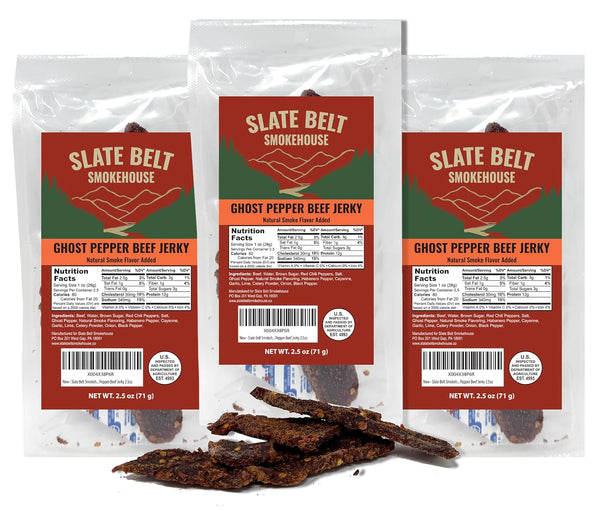 Slate Belt Smokehouse Ghost Pepper Jerky, Spicy Beef Jerky with Hot Peppers